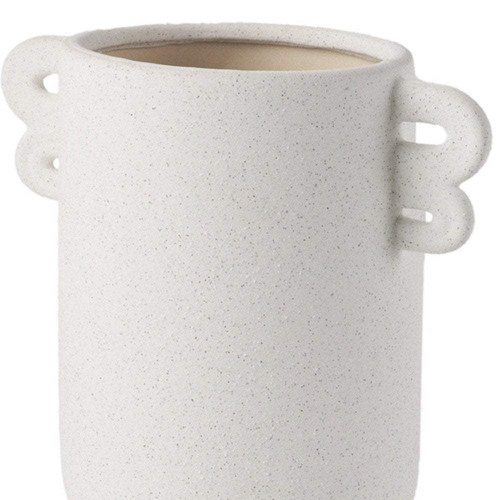 10" Off White Ceramic Cylinder Table Vase With Handles