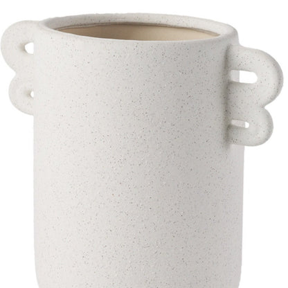 10" Off White Ceramic Cylinder Table Vase With Handles