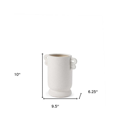 10" Off White Ceramic Cylinder Table Vase With Handles