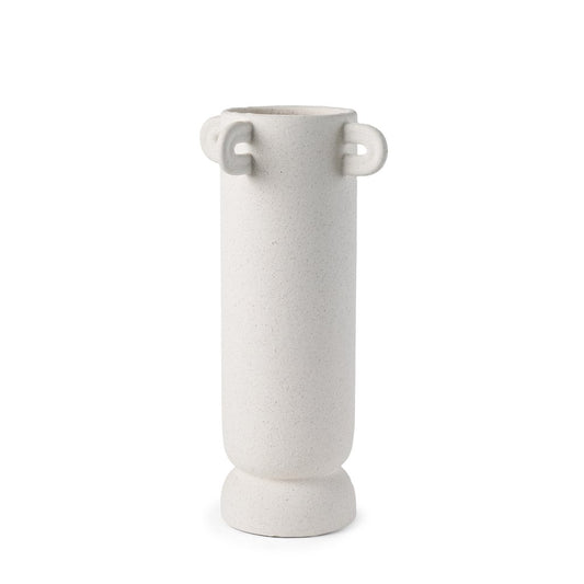16" Off White Cylinder Ceramic Table Vase With Handles