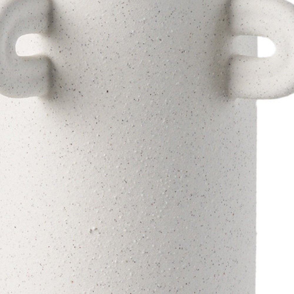 16" Off White Cylinder Ceramic Table Vase With Handles