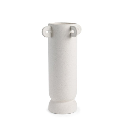 16" Off White Cylinder Ceramic Table Vase With Handles