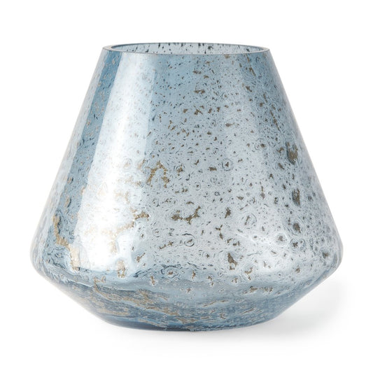 7" Blue Seeded Glass Round Table Vase