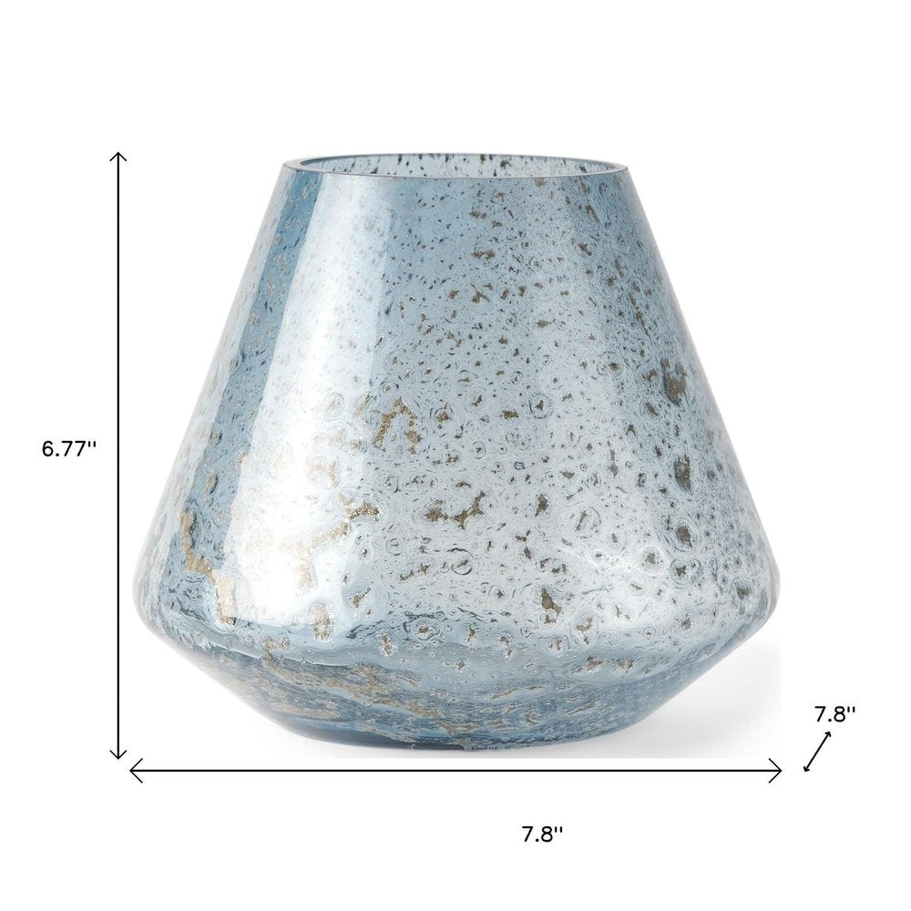7" Blue Seeded Glass Round Table Vase