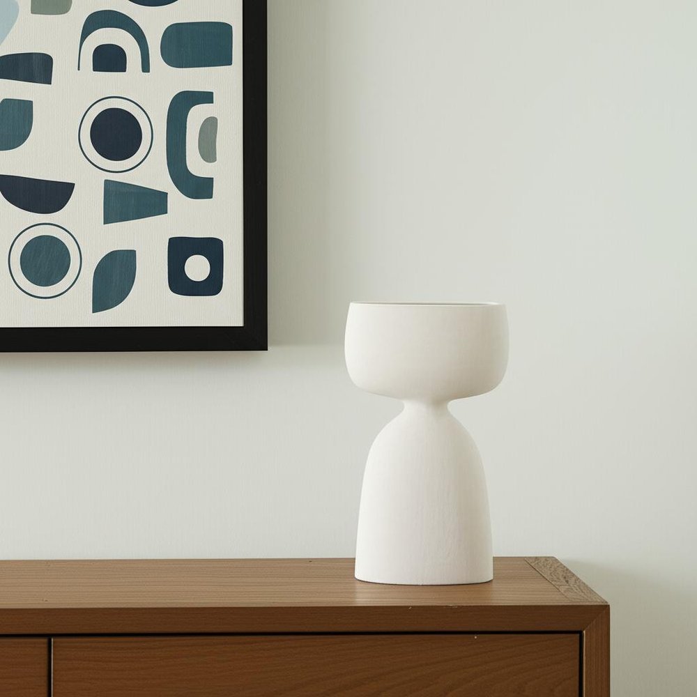 12" White Ceramic Sculptural Table Vase