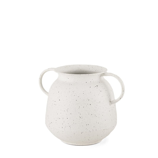 7" White Speckle Metal Amphora Table Vase