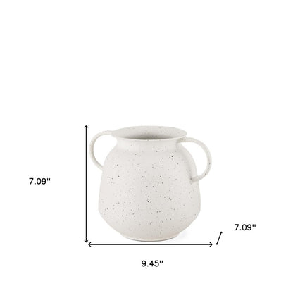 7" White Speckle Metal Amphora Table Vase