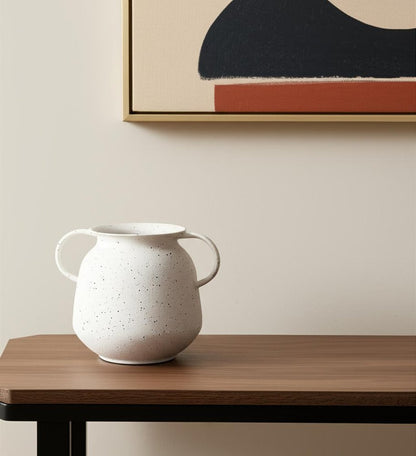 7" White Speckle Metal Amphora Table Vase