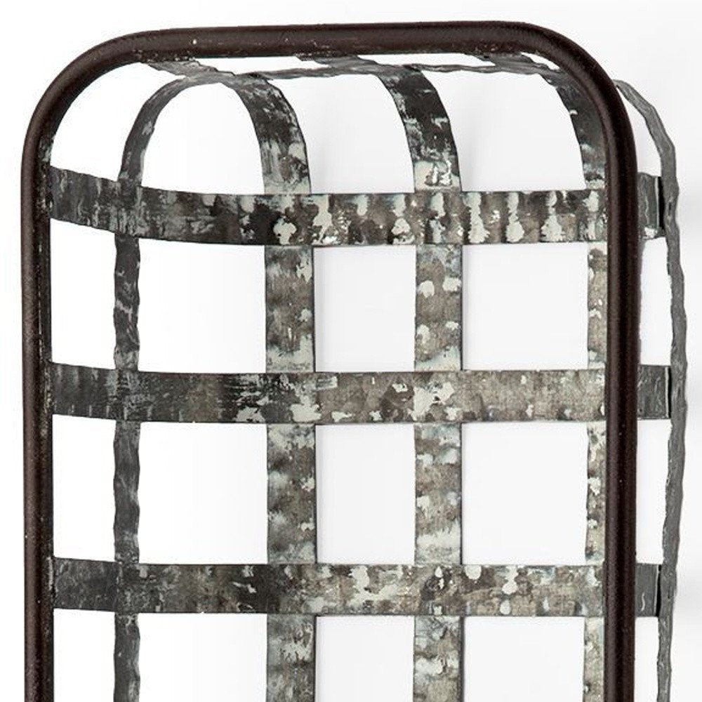 17" Black And Clear Glass Bottle And Metal Wall Vase