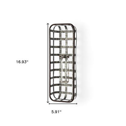 17" Black And Clear Glass Bottle And Metal Wall Vase