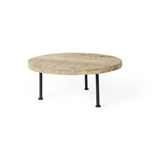 Round solid wood handmade riser tray in light brown and black tones, 15 inches.