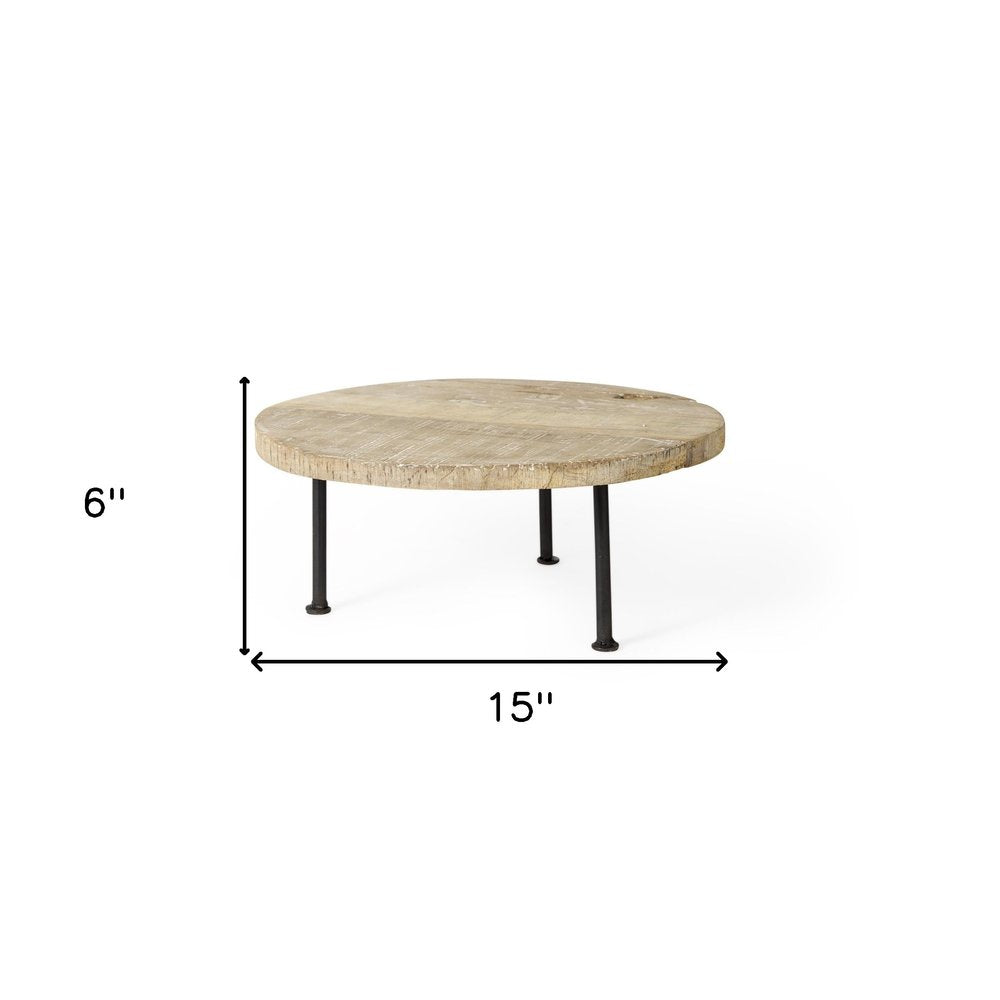 15" Light Brown And Black Round Solid Wood Handmade Riser Tray