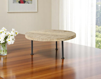 15" Light Brown And Black Round Solid Wood Handmade Riser Tray
