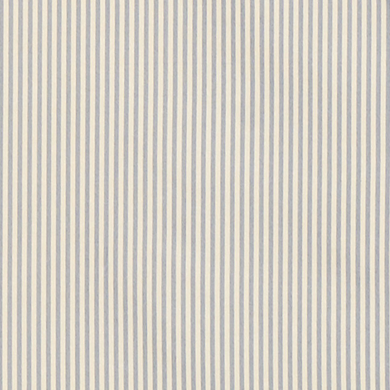 Blue and white vertical silk stripe fabric with narrow, even stripes.