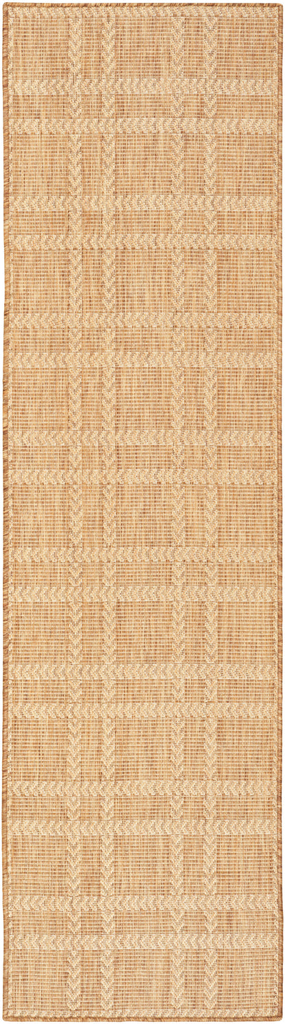 Natural beige jute hallway runner rug with a woven plaid grid pattern.