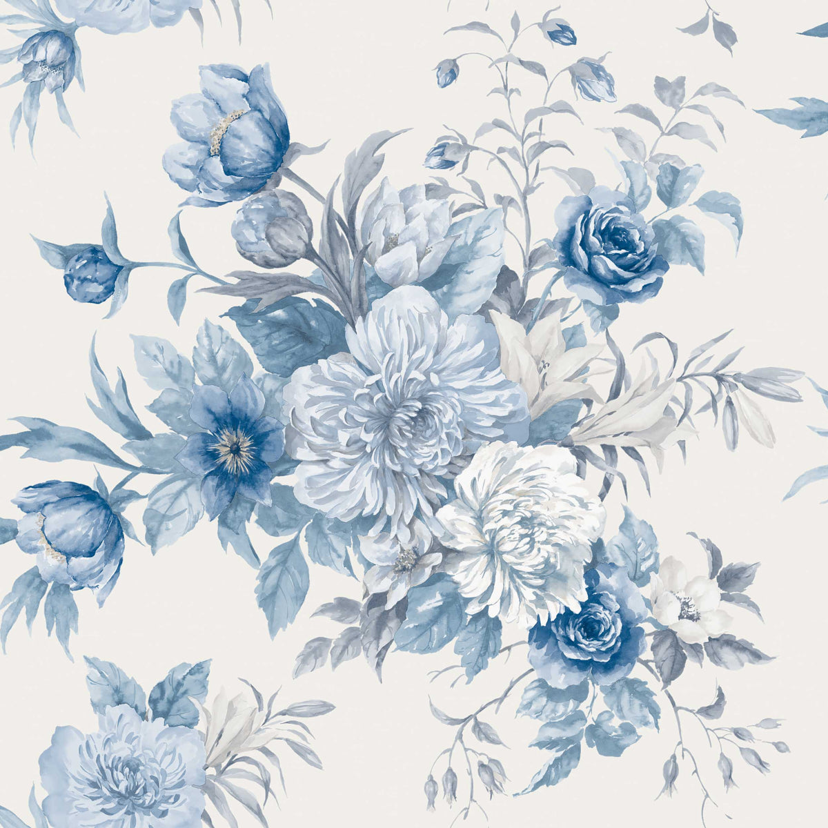 SCHUMACHER  Borastapeter FLORAL CHARM   BLUE , WHITE   - 6140