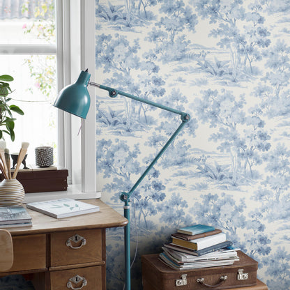 SCHUMACHER  Borastapeter COUNTRYSIDE MORNING   BLUE , WHITE   - 6142