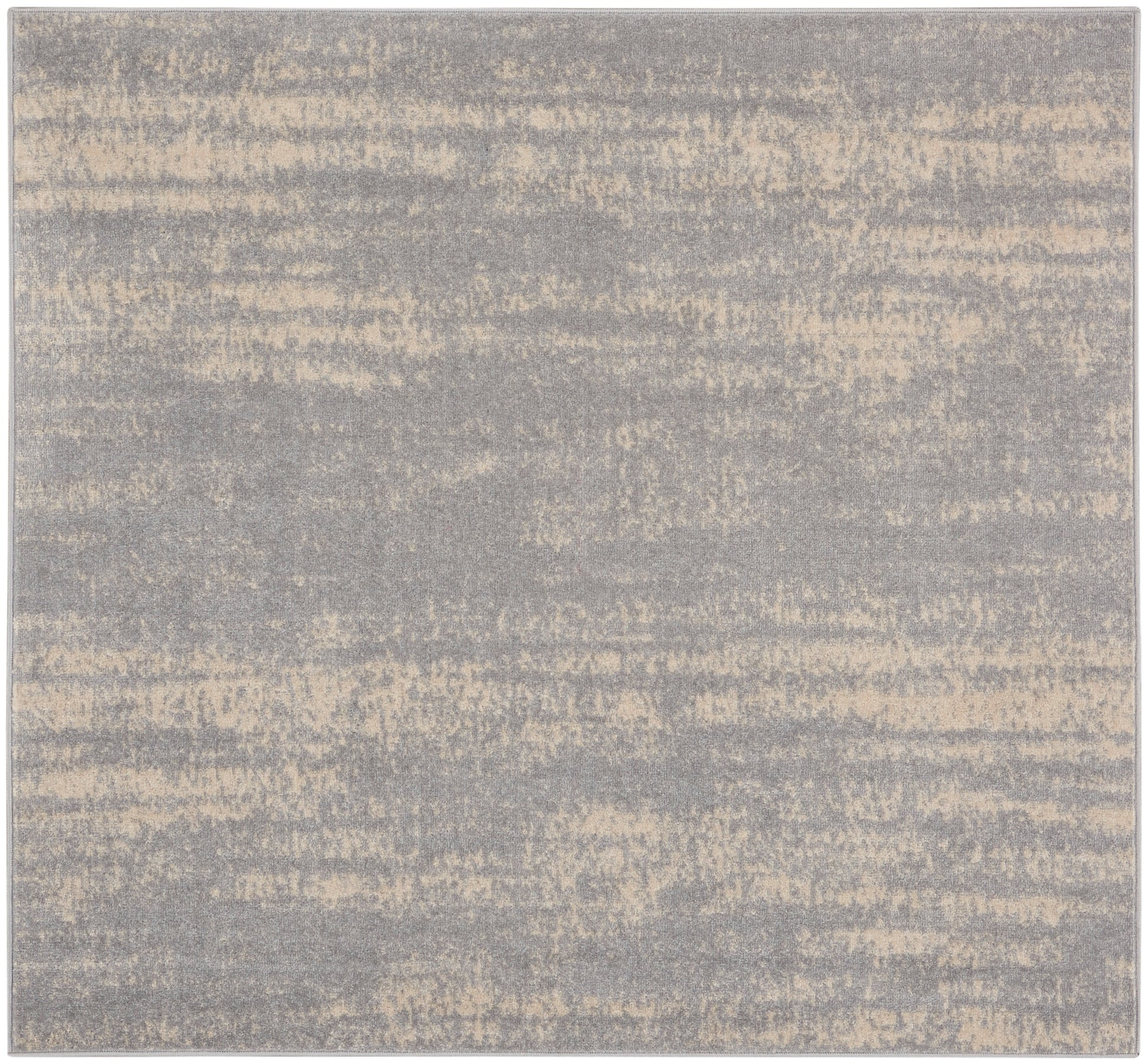 Square gray and beige rug with a soft, abstract distressed pattern.