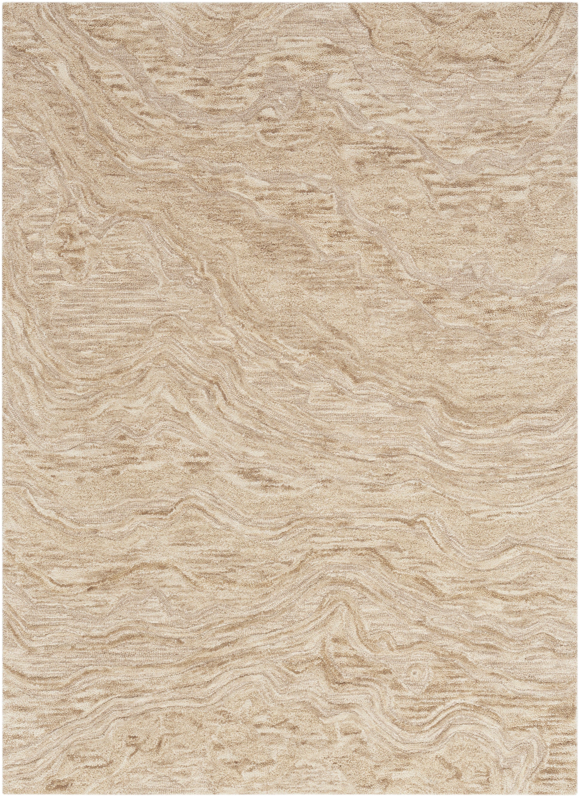 Beige textured area rug with cream-tan swirls and a wood-grain-inspired pattern for neutral decor