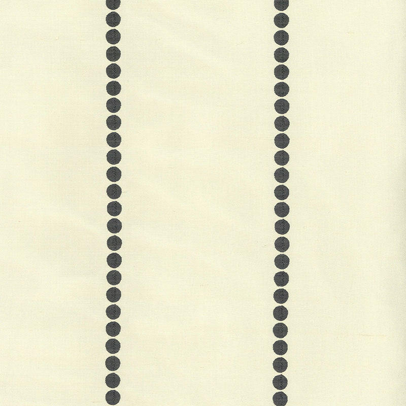 Graphite woven fabric with embroidery detailing and two vertical rows of black dotted beads