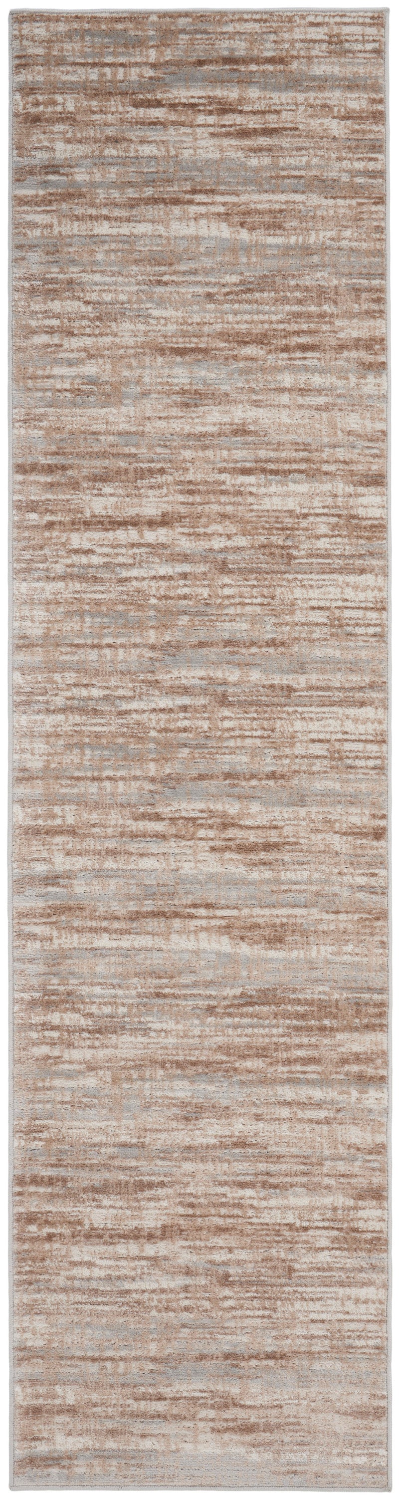 Beige-brown textured rug runner with subtle horizontal striations; flatwoven look for hallway or entryway.