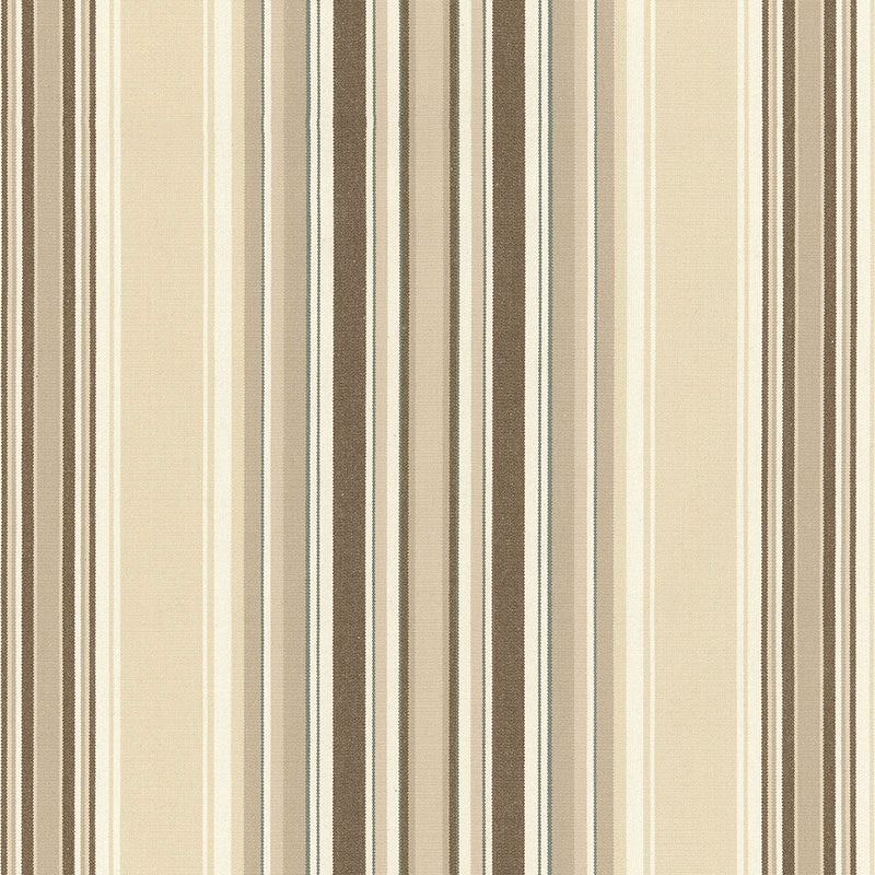 Beige striped wallpaper with vertical cream, tan & brown stripes; classic, versatile wallcovering for living spaces.
