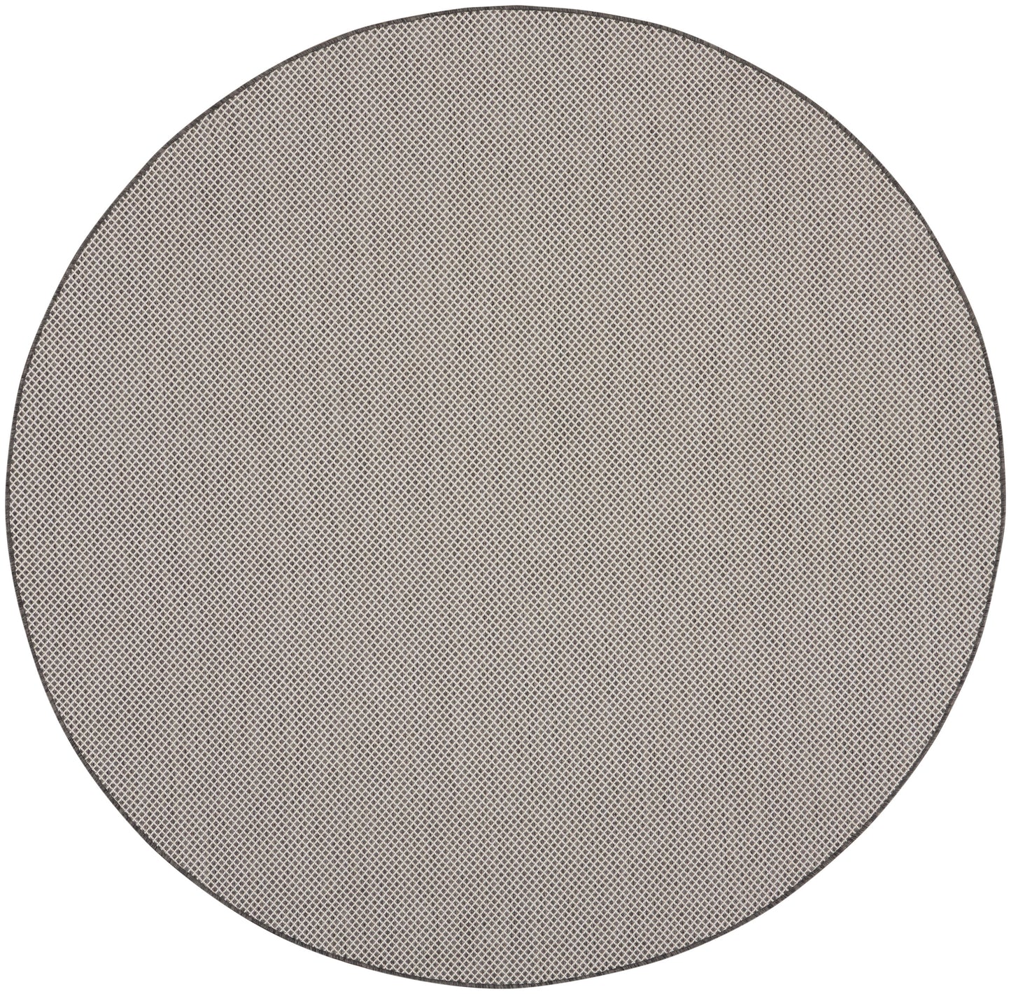 Round gray rug, modern design, 6' diameter.