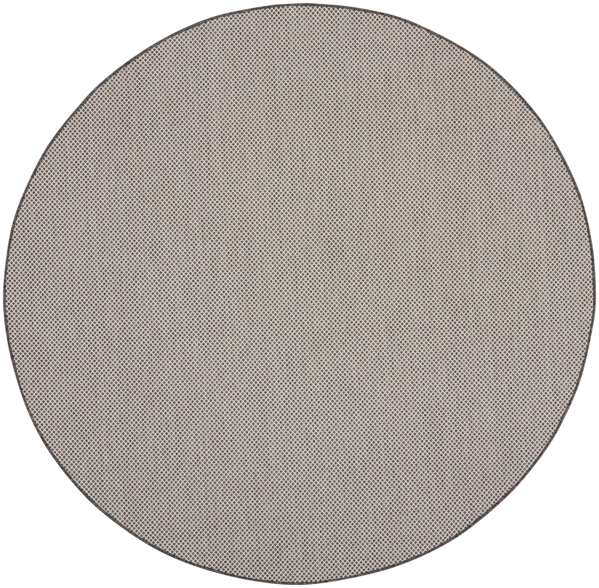 Round gray rug, modern design, 6' diameter.