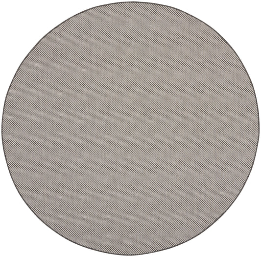 Round gray rug, modern design, 6' diameter.