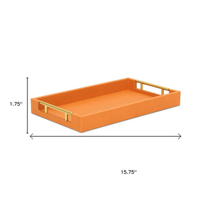 16" Orange And Gold Faux Shagreen Handmade Serving Tray With Handles