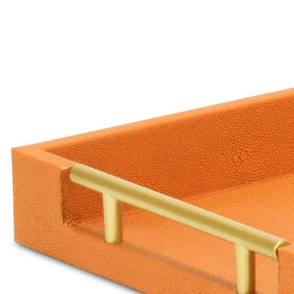 16" Orange And Gold Faux Shagreen Handmade Serving Tray With Handles