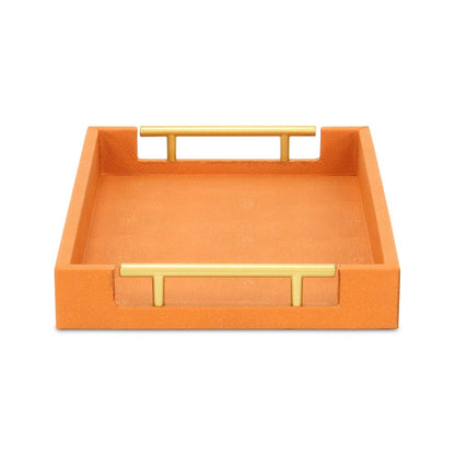 16" Orange And Gold Faux Shagreen Handmade Serving Tray With Handles
