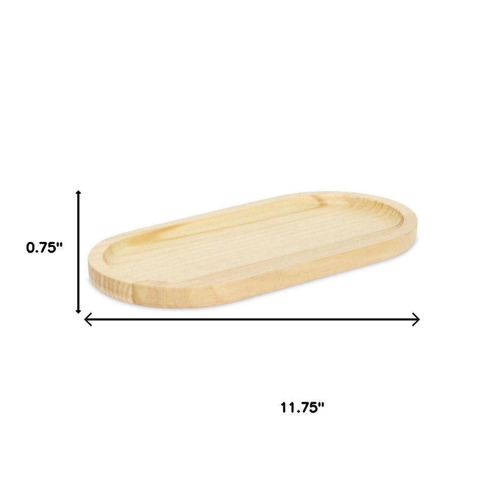 12" Natural Solid Wood Handmade Oval Vanity Tray