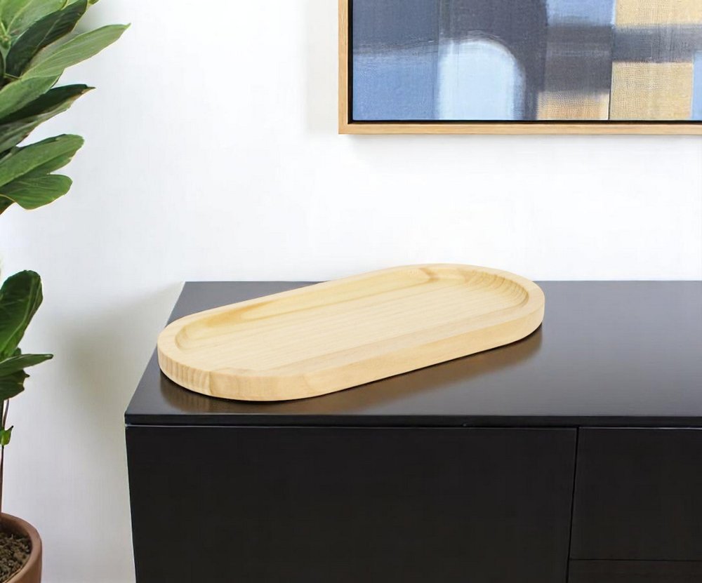 12" Natural Solid Wood Handmade Oval Vanity Tray