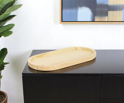 12" Natural Solid Wood Handmade Oval Vanity Tray