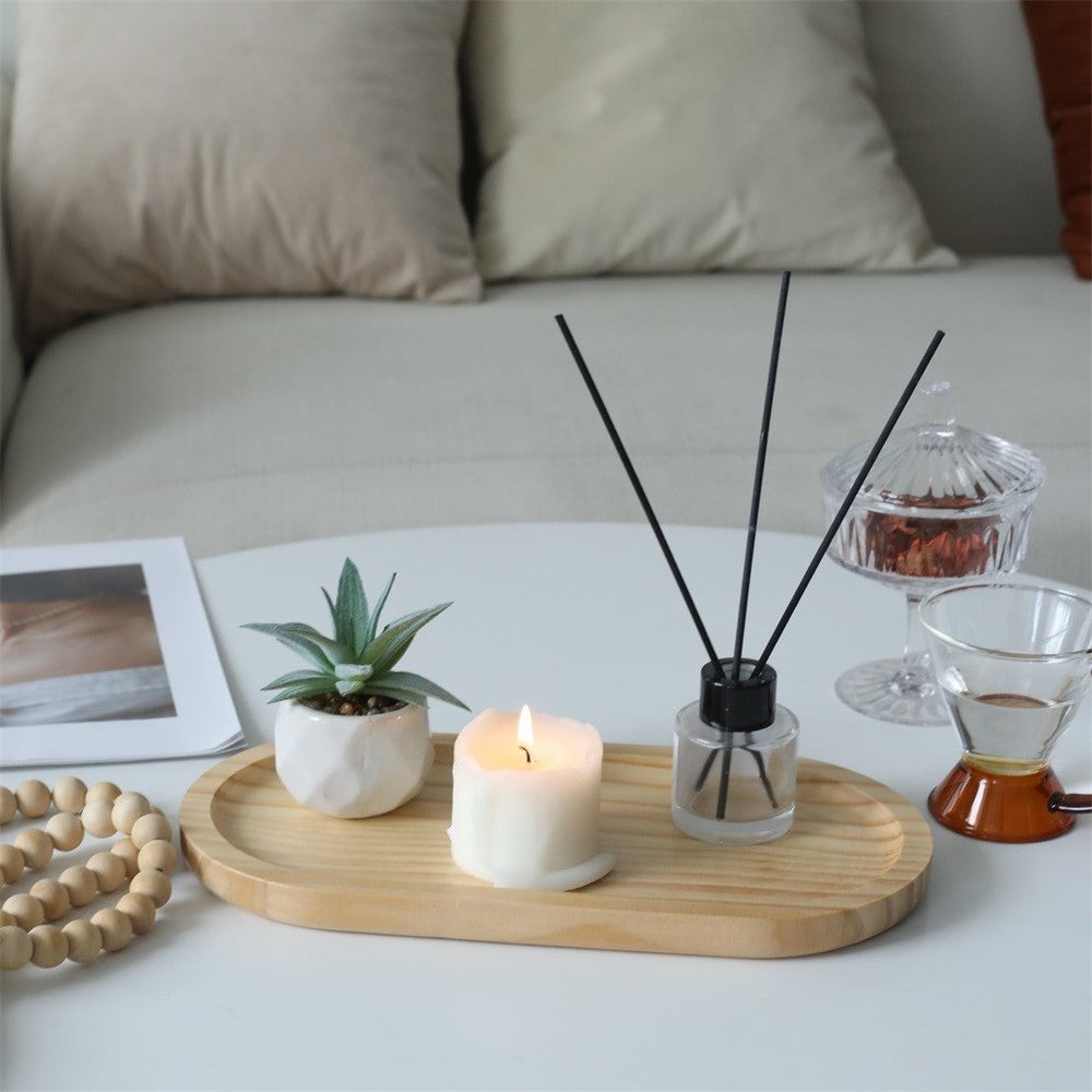 12" Natural Solid Wood Handmade Oval Vanity Tray