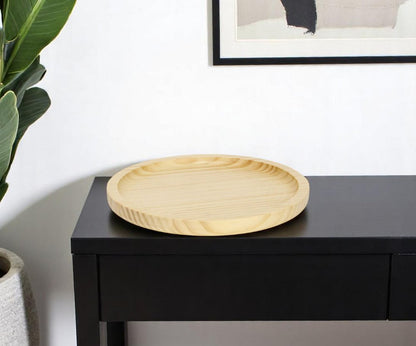 9" Natural Solid Wood Handmade Round Vanity Tray