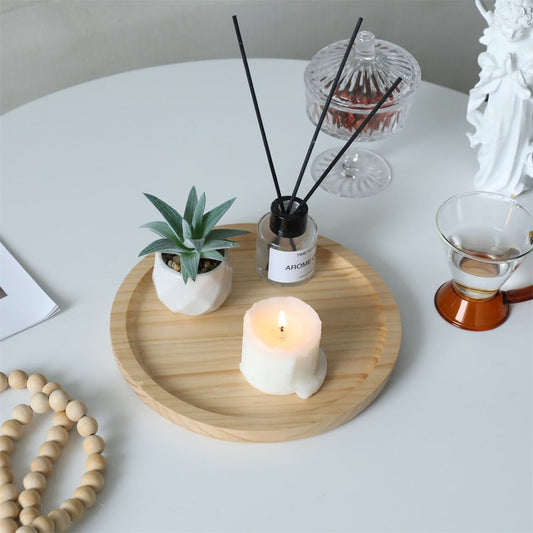 9" Natural Solid Wood Handmade Round Vanity Tray