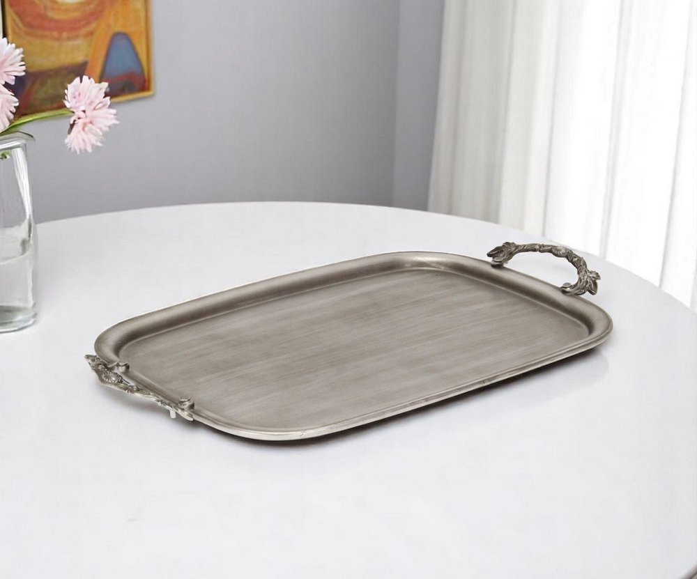 19" Silver Cast Iron Handmade Vanity Tray With Handles