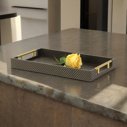 16" Black And Gold Geometric Print Handmade Serving Tray