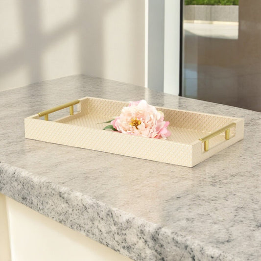 16" Champagne And Gold Geometric Print Handmade Serving Tray With Handles