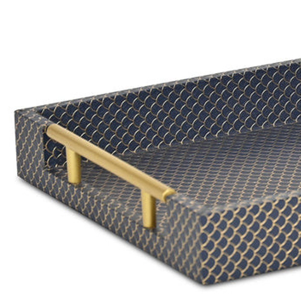 16" Blue And Gold Geometric Handmade Serving Tray