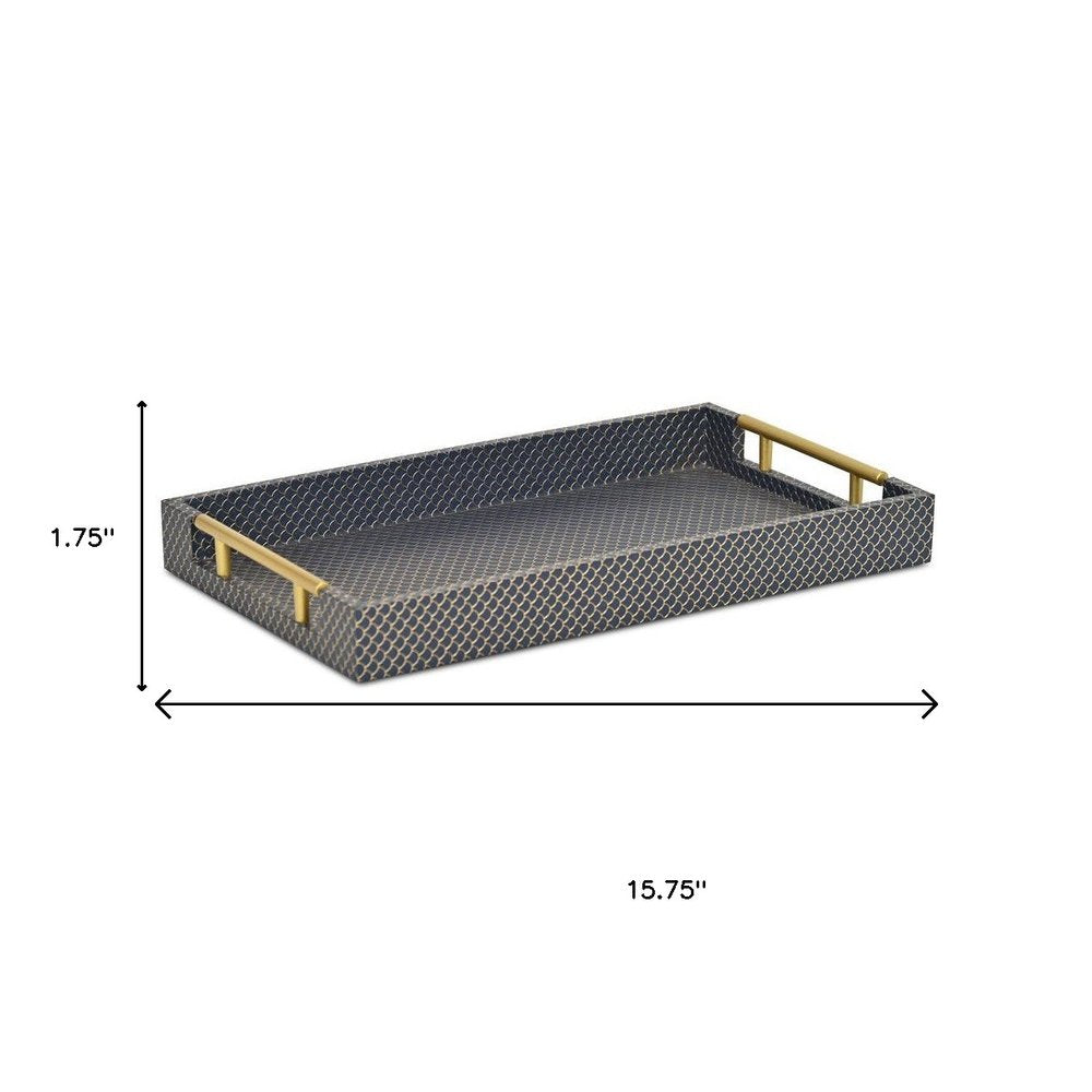 16" Blue And Gold Geometric Handmade Serving Tray