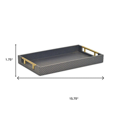 16" Blue And Gold Geometric Handmade Serving Tray