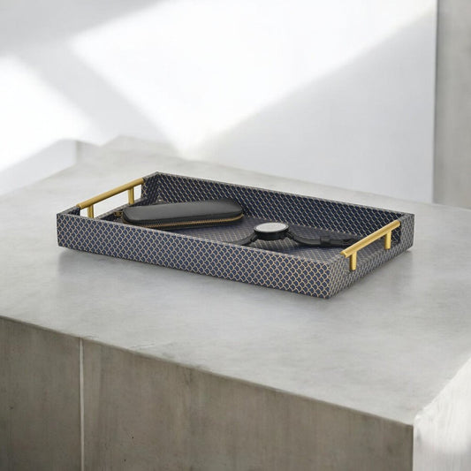 16" Blue And Gold Geometric Handmade Serving Tray