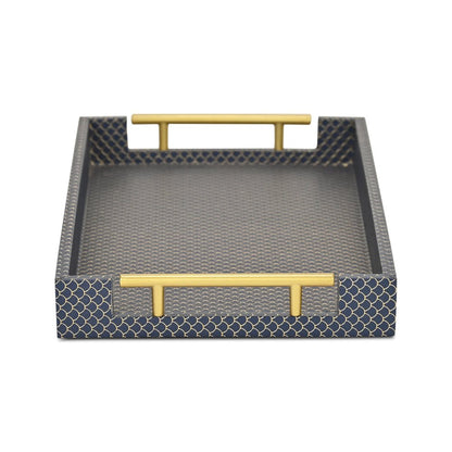 16" Blue And Gold Geometric Handmade Serving Tray