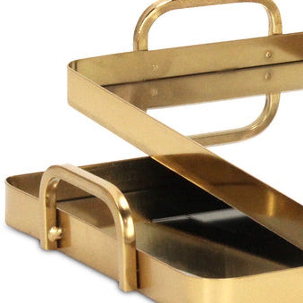 Set of Two Gold And Mirrored Glass Handmade Serving Trays