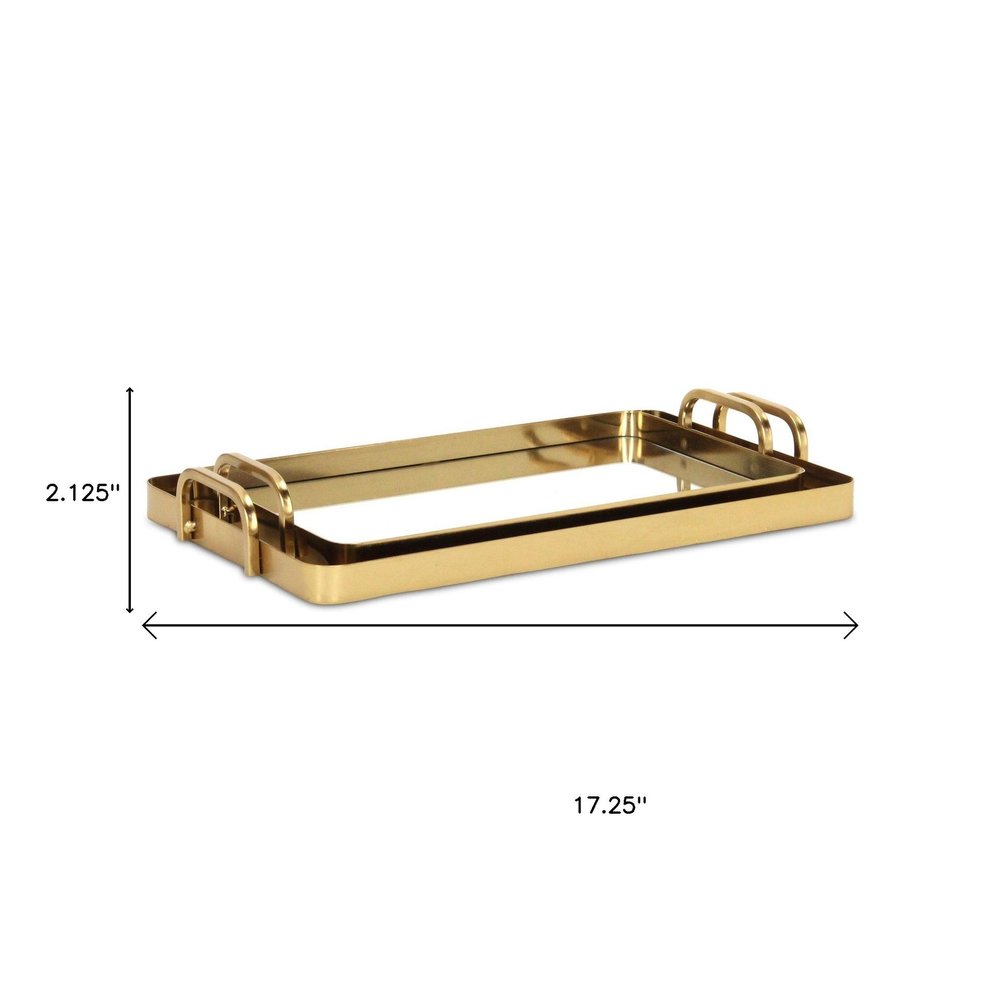 Set of Two Gold And Mirrored Glass Handmade Serving Trays