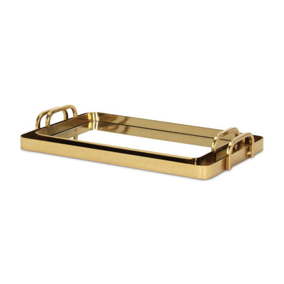 Set of Two Gold And Mirrored Glass Handmade Serving Trays