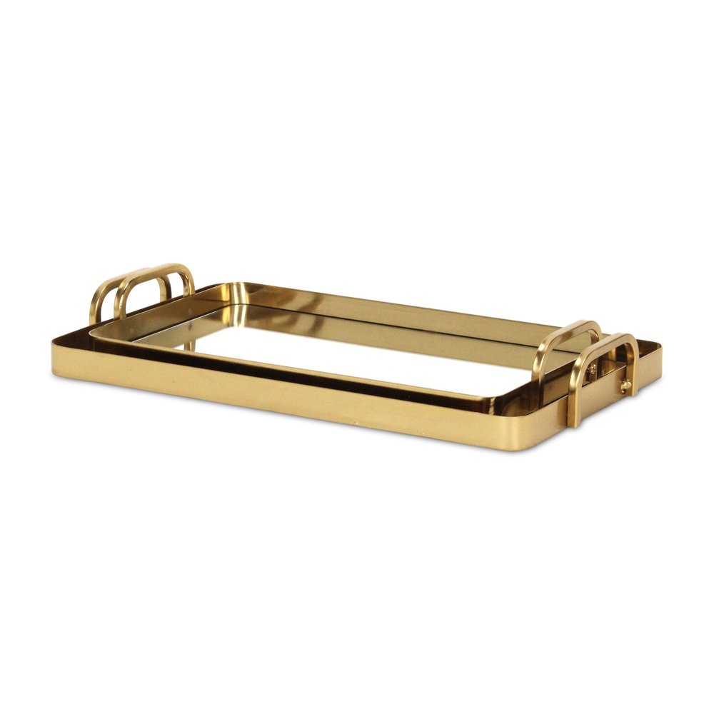 Set of Two Gold And Mirrored Glass Handmade Serving Trays